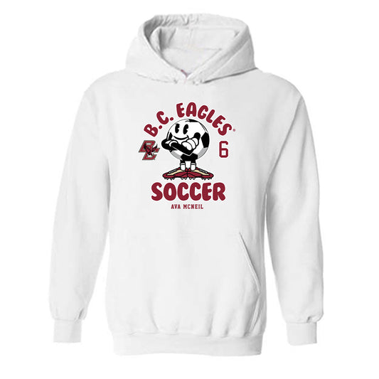Boston College - NCAA Women's Soccer : Ava McNeil - White Fashion Hooded Sweatshirt