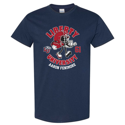 Liberty - NCAA Football : Aaron Fenimore - Navy Fashion Shersey Short Sleeve T-Shirt