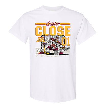 Minnesota - NCAA Men's Ice Hockey : Justen Close - Caricature Short Sleeve T-Shirt