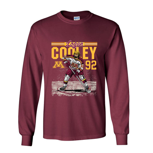 Minnesota - NCAA Men's Ice Hockey : Logan Cooley - Caricature Shirt