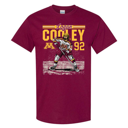 Minnesota - NCAA Men's Ice Hockey : Logan Cooley - Caricature Short Sleeve T-Shirt