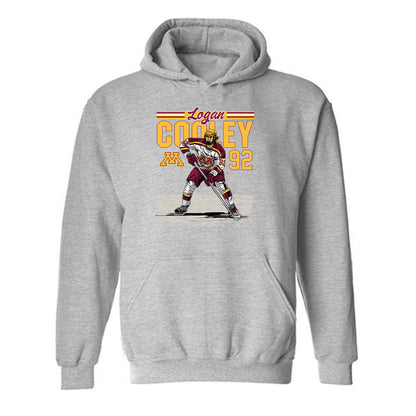 Minnesota - NCAA Men's Ice Hockey : Logan Cooley - Caricature Hooded Sweatshirt