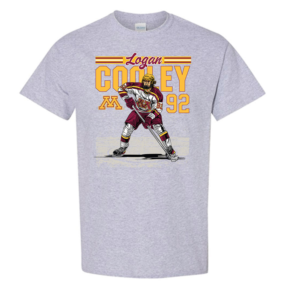 Minnesota - NCAA Men's Ice Hockey : Logan Cooley - Caricature Short Sleeve T-Shirt