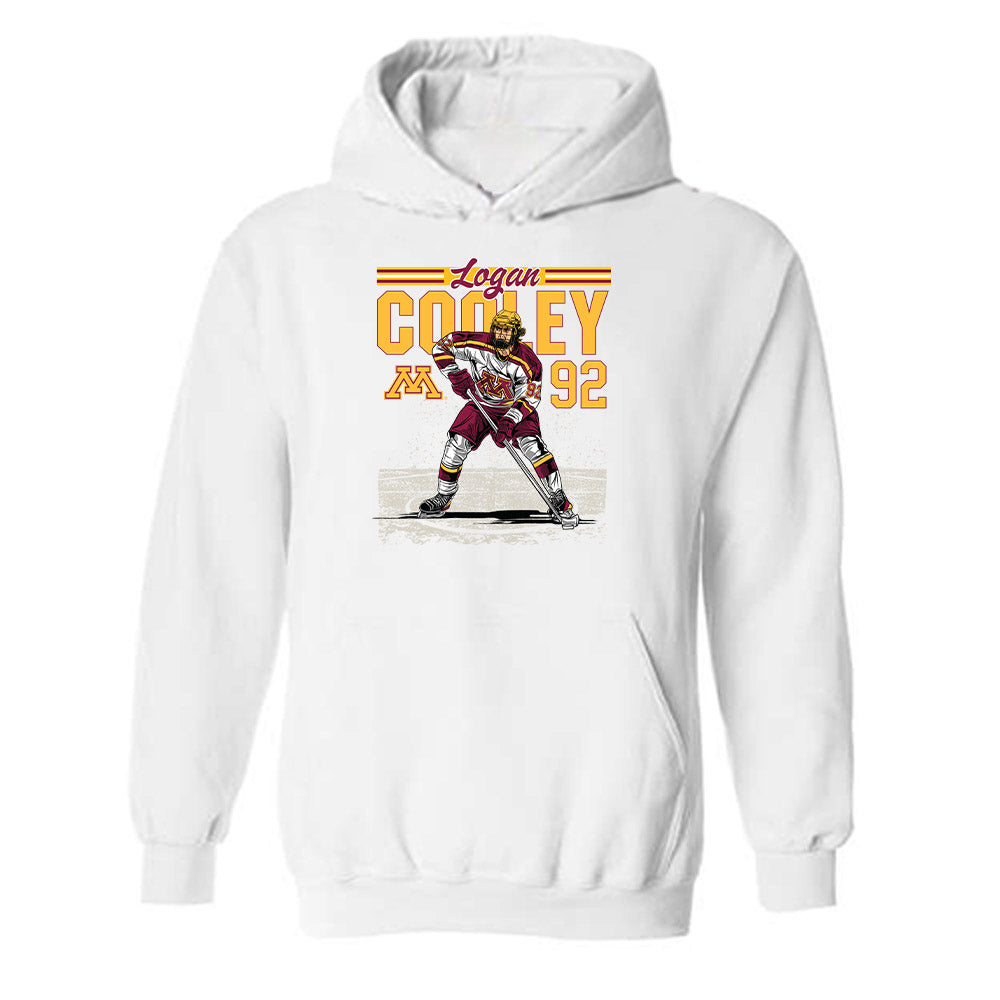 Minnesota - NCAA Men's Ice Hockey : Logan Cooley - Caricature Hooded Sweatshirt