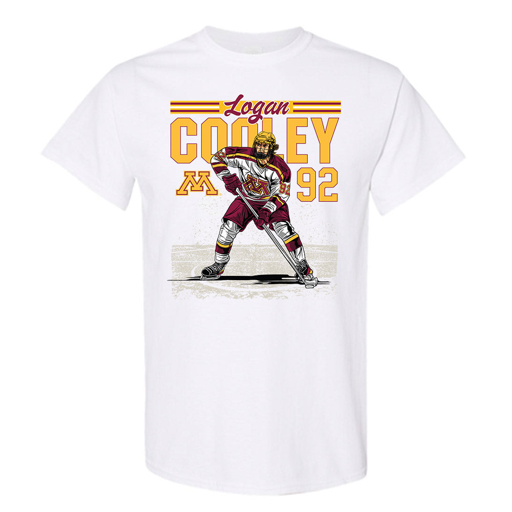 Minnesota - NCAA Men's Ice Hockey : Logan Cooley - Caricature Short Sleeve T-Shirt