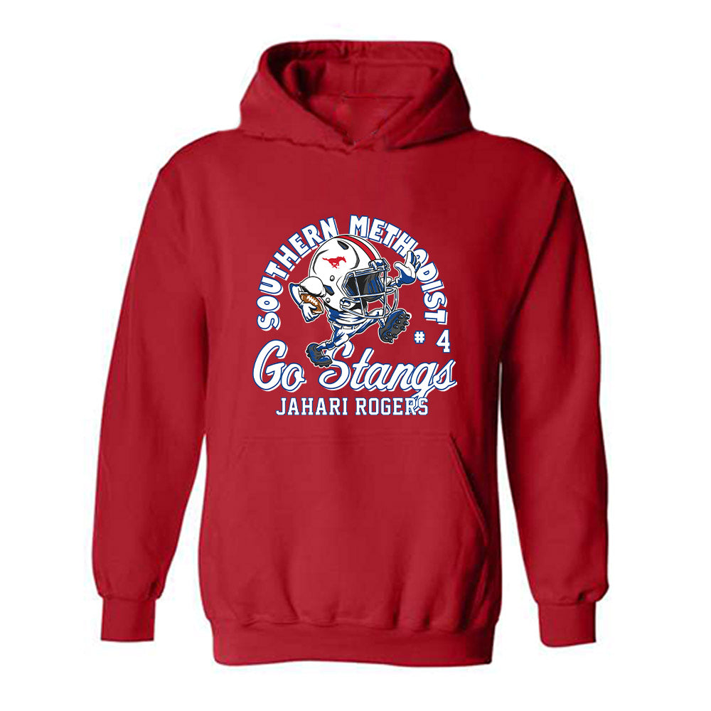 SMU - NCAA Football : Jahari Rogers - Red Fashion Shersey Hooded Sweatshirt