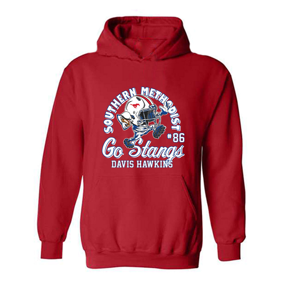 SMU - NCAA Football : Davis Hawkins - Red Fashion Shersey Hooded Sweatshirt