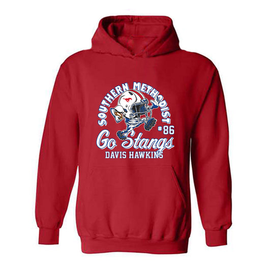 SMU - NCAA Football : Davis Hawkins - Red Fashion Shersey Hooded Sweatshirt