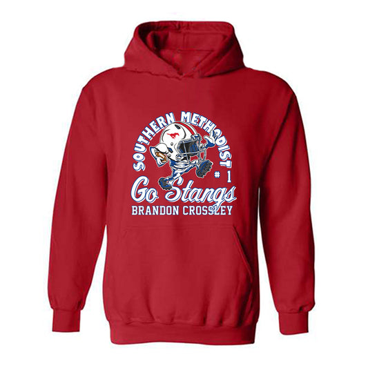 SMU - NCAA Football : Brandon Crossley - Red Fashion Shersey Hooded Sweatshirt