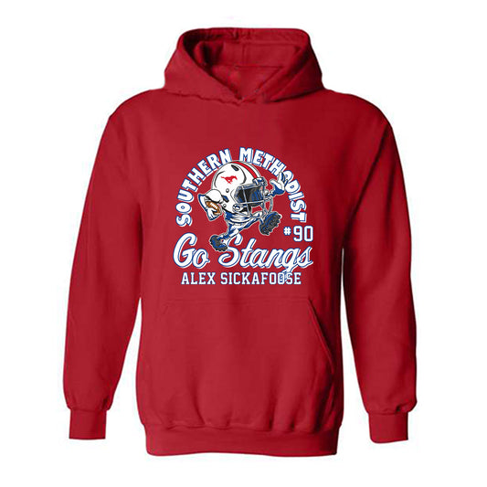 SMU - NCAA Football : Alex Sickafoose - Red Fashion Shersey Hooded Sweatshirt