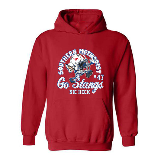 SMU - NCAA Football : Nic Heck - Red Fashion Shersey Hooded Sweatshirt