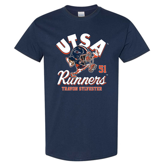 UTSA - NCAA Football : Travon Sylvester - Navy Fashion Shersey Short Sleeve T-Shirt