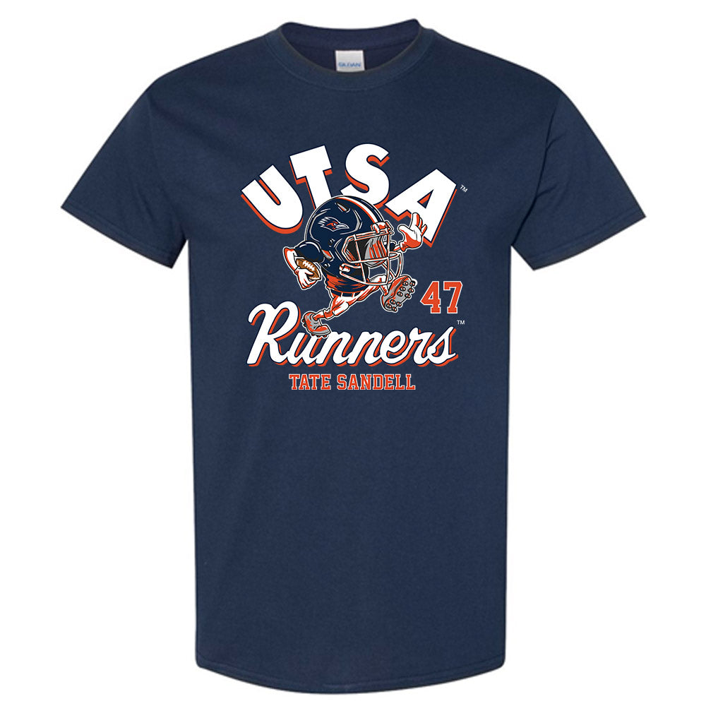 UTSA - NCAA Football : Tate Sandell - Navy Fashion Shersey Short Sleeve T-Shirt