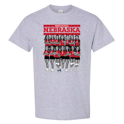 Nebraska - NCAA Women's Volleyball : All Athletes - Team Caricature Short Sleeve T-Shirt