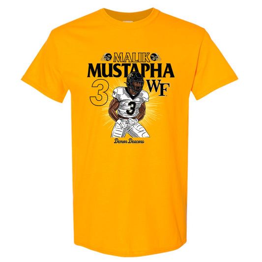 Wake Forest - NCAA Football : Malik Mustapha -  Gold Caricature Short Sleeve T-Shirt