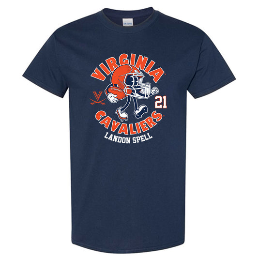 Virginia - NCAA Football : Landon Spell - Navy Fashion Shersey Short Sleeve T-Shirt