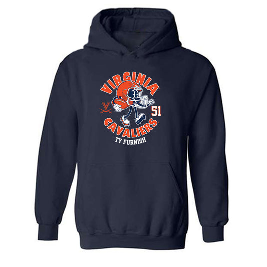 Virginia - NCAA Football : Ty Furnish - Navy Fashion Shersey Hooded Sweatshirt