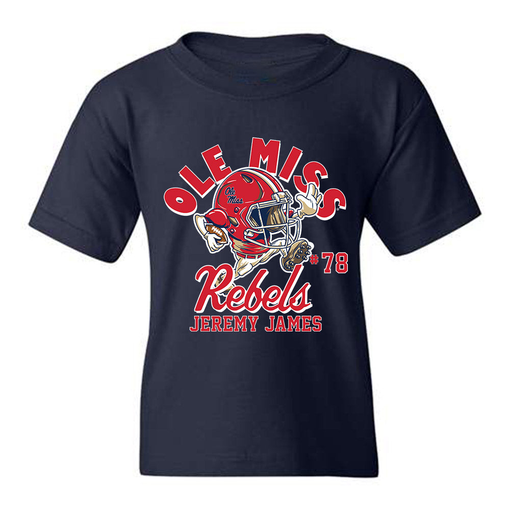 Ole Miss - NCAA Football : Jeremy James - Navy Fashion Shersey Youth T-Shirt