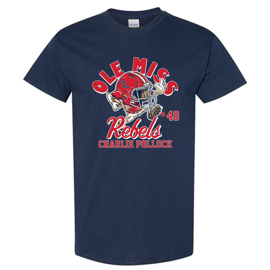 Ole Miss - NCAA Football : Charlie Pollock - Navy Fashion Shersey Short Sleeve T-Shirt