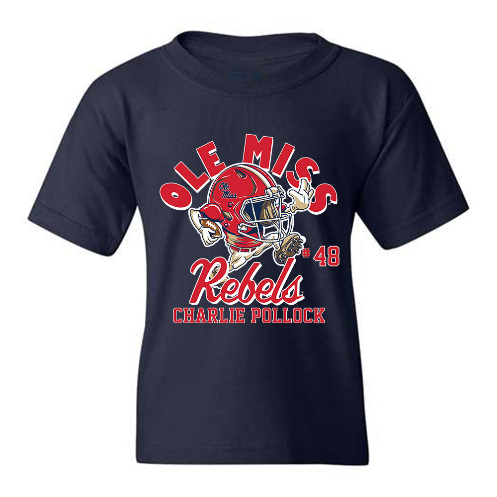 Ole Miss - NCAA Football : Charlie Pollock - Navy Fashion Shersey Youth T-Shirt