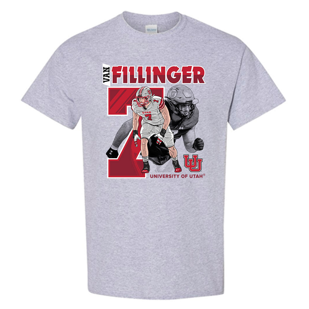 Utah - NCAA Football : Van Fillinger - Grey Caricature Short Sleeve T-Shirt