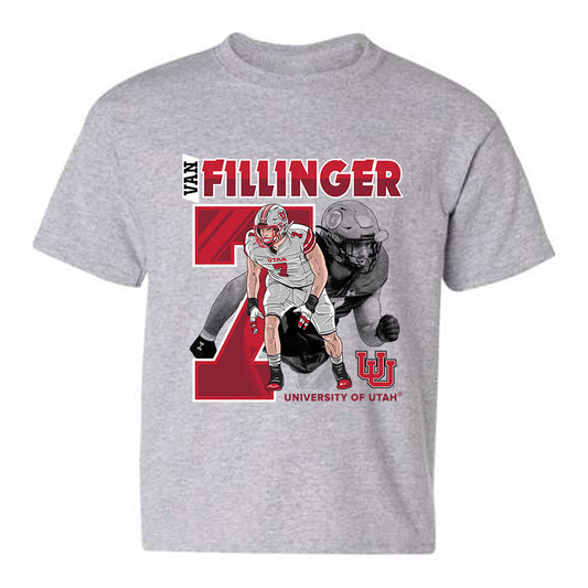 Utah - NCAA Football : Van Fillinger - Grey Caricature Youth T-Shirt