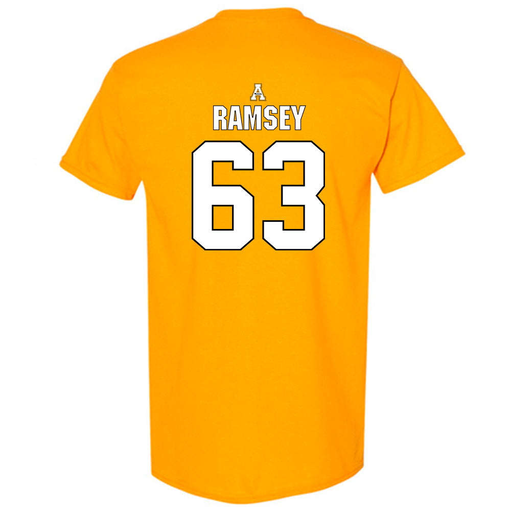 App State - NCAA Football : Jayden Ramsey - Gold Replica Shersey Short Sleeve T-Shirt