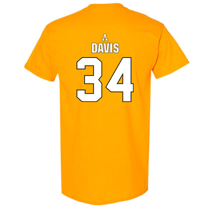 App State - NCAA Football : Bradley Davis - Gold Replica Shersey Short Sleeve T-Shirt