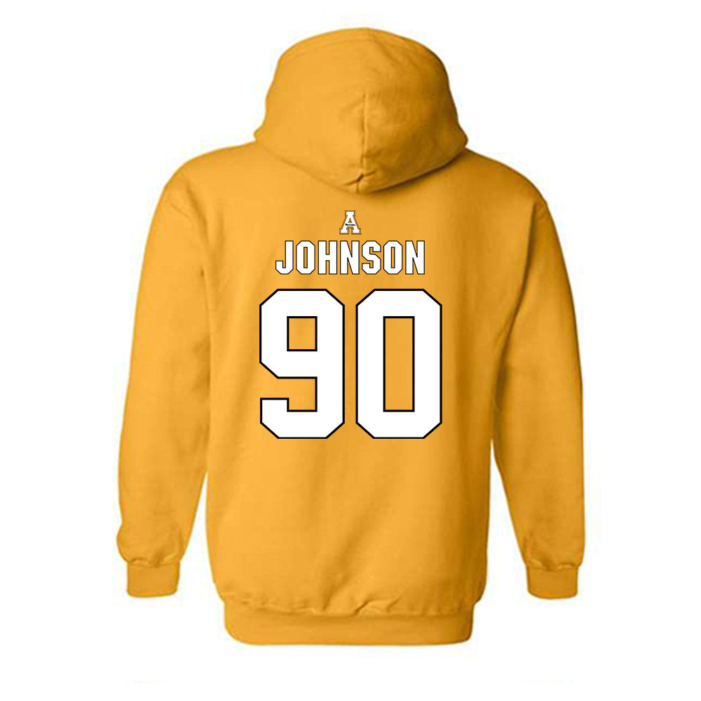 App State - NCAA Football : Nathan Johnson - Gold Replica Shersey Hooded Sweatshirt