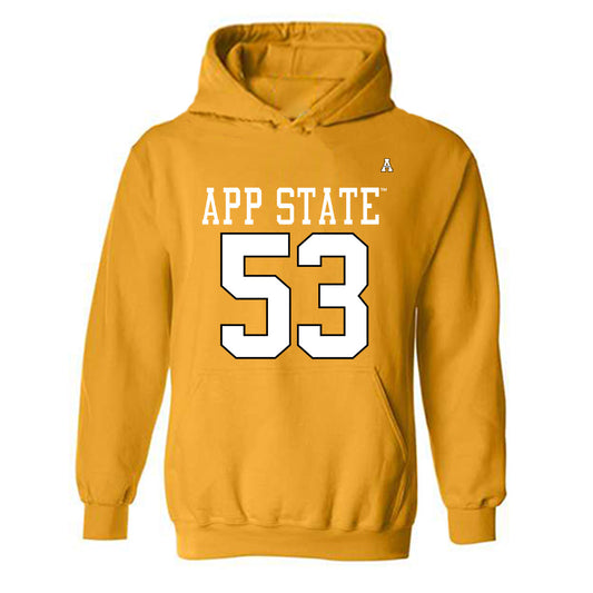 App State - NCAA Football : Jake Ganoe - Gold Replica Shersey Hooded Sweatshirt