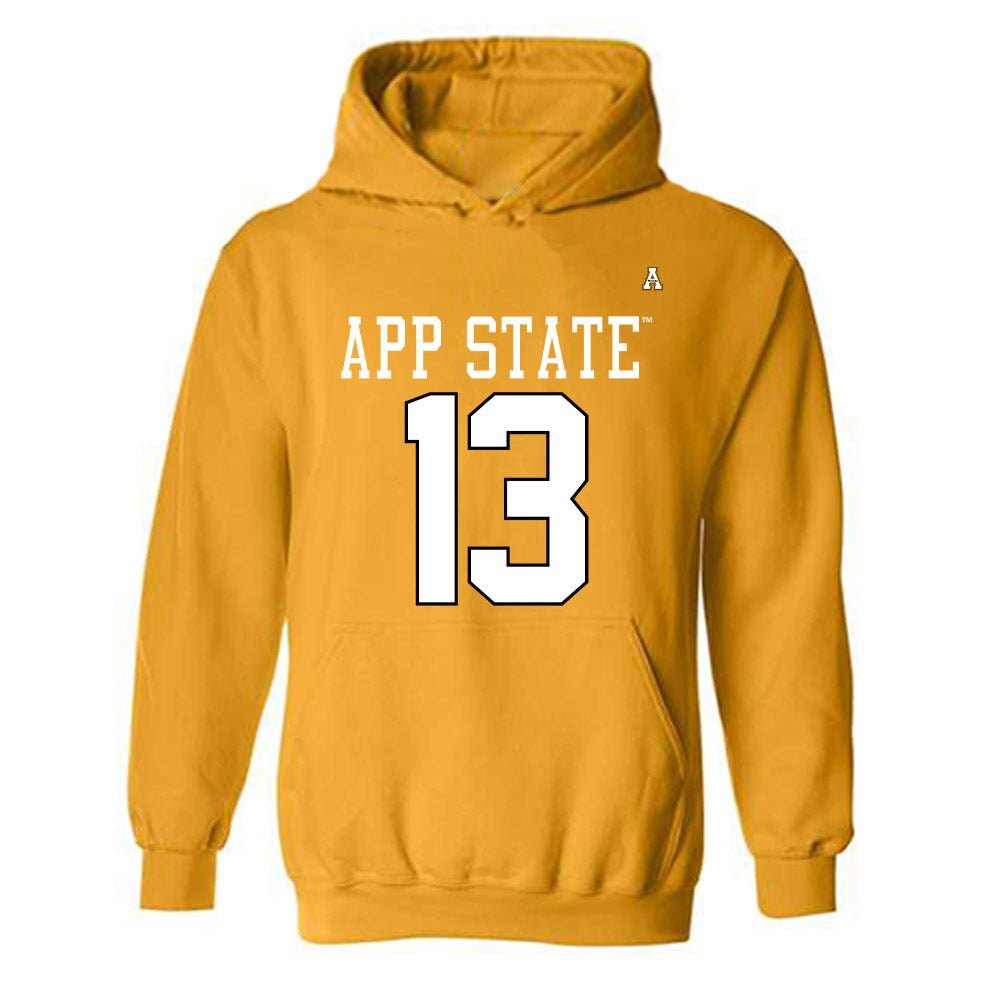 App State - NCAA Football : Christan Horn - Gold Replica Shersey Hooded Sweatshirt