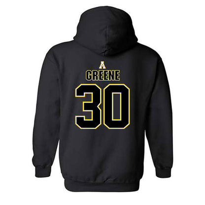 App State - NCAA Football : Carter Greene - Black Replica Shersey Hooded Sweatshirt