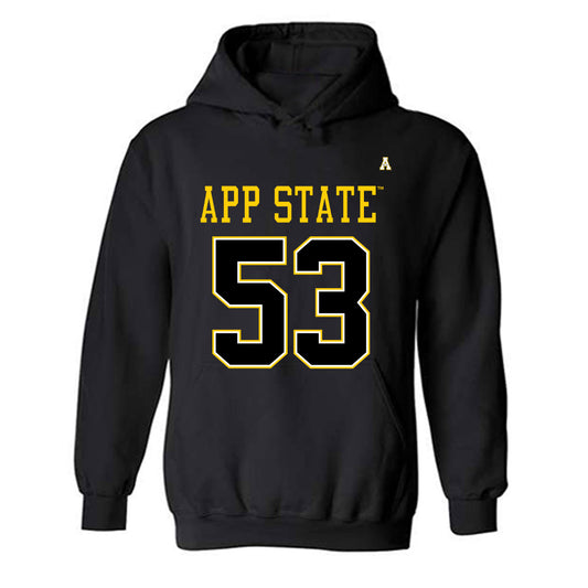 App State - NCAA Football : Jake Ganoe - Black Replica Shersey Hooded Sweatshirt