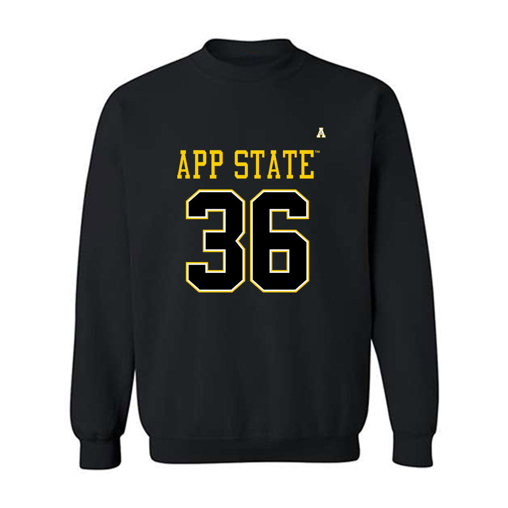App State - NCAA Football : Reece Larson - Black Replica Shersey Sweatshirt