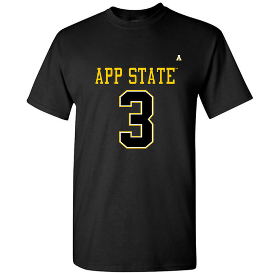 App State - NCAA Football : Ahmani Marshall - Black Replica Shersey Short Sleeve T-Shirt
