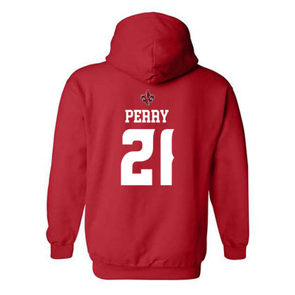 Louisiana - NCAA Football : Zylan Perry - Red Replica Shersey Hooded Sweatshirt