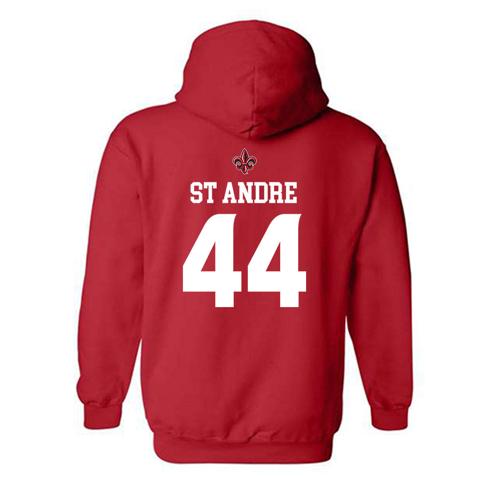 Louisiana - NCAA Football : Jake St Andre - Red Replica Shersey Hooded Sweatshirt