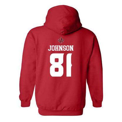 Louisiana - NCAA Football : Jaydon Johnson - Red Replica Shersey Hooded Sweatshirt