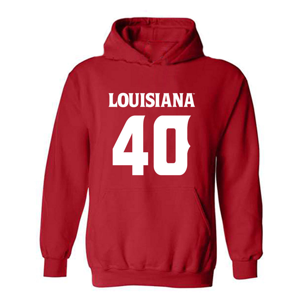 Louisiana - NCAA Football : Logan Klotz - Red Replica Shersey Hooded Sweatshirt