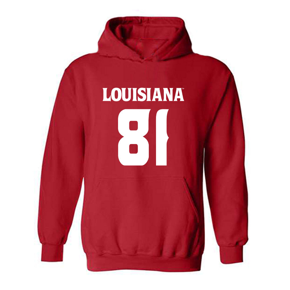 Louisiana - NCAA Football : Jaydon Johnson - Red Replica Shersey Hooded Sweatshirt