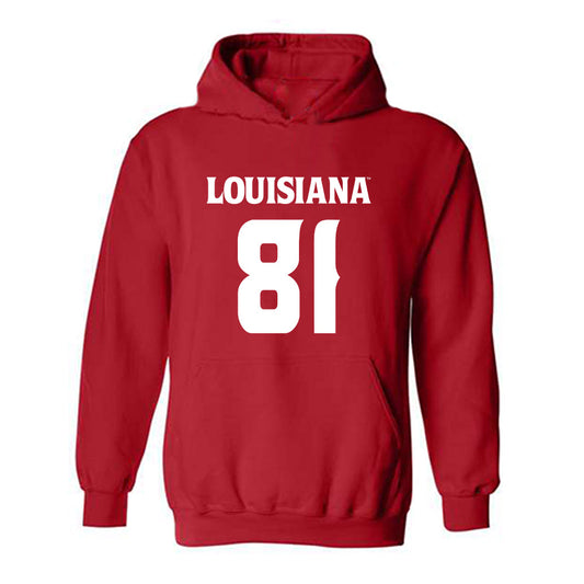 Louisiana - NCAA Football : Jaydon Johnson - Red Replica Shersey Hooded Sweatshirt
