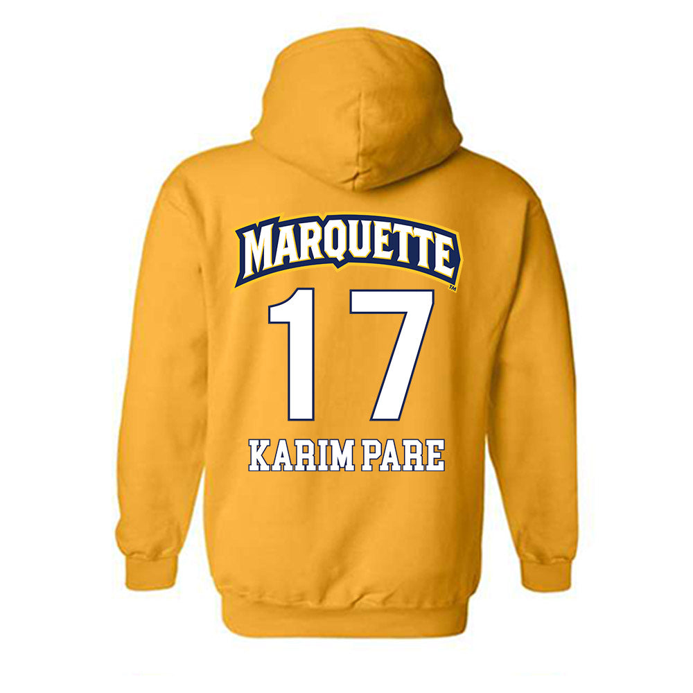 Marquette - NCAA Men's Soccer : Abdoul Karim Pare - Gold Replica Shersey Hooded Sweatshirt