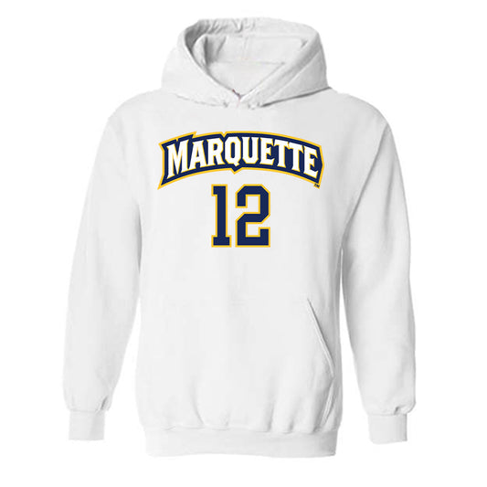 Marquette - NCAA Women's Soccer : Abby Ruhland - White Replica Shersey Hooded Sweatshirt