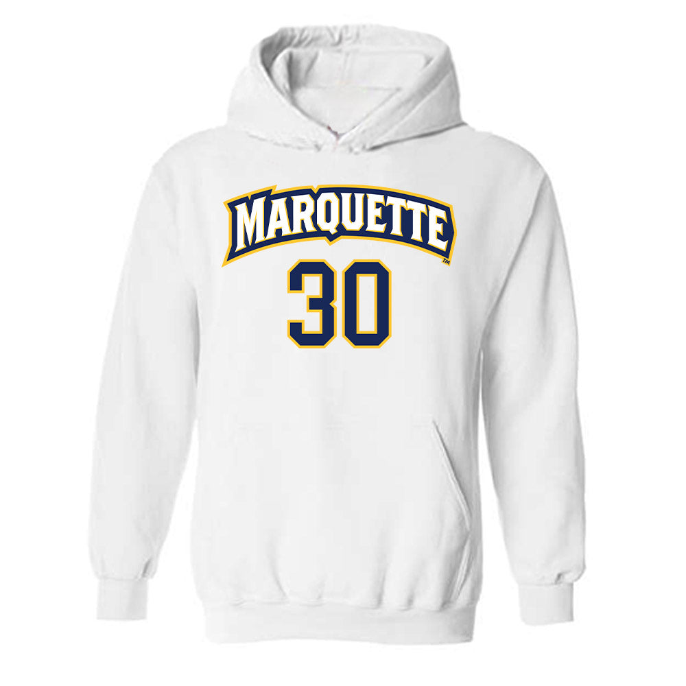 Marquette - NCAA Women's Soccer : Aeryn Kennedy - White Replica Shersey Hooded Sweatshirt