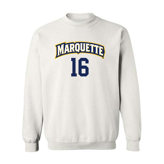 Marquette - NCAA Women's Volleyball : Ella Holmstrom - White Replica Shersey Sweatshirt