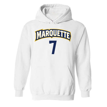 Marquette - NCAA Women's Volleyball : Ella Foti - White Replica Shersey Hooded Sweatshirt