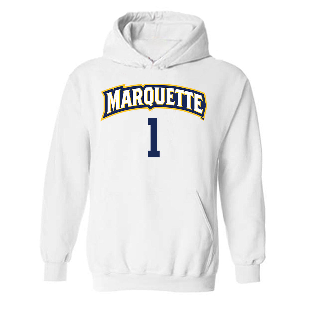 Marquette - NCAA Women's Volleyball : Yadhira Anchante - White Replica Shersey Hooded Sweatshirt