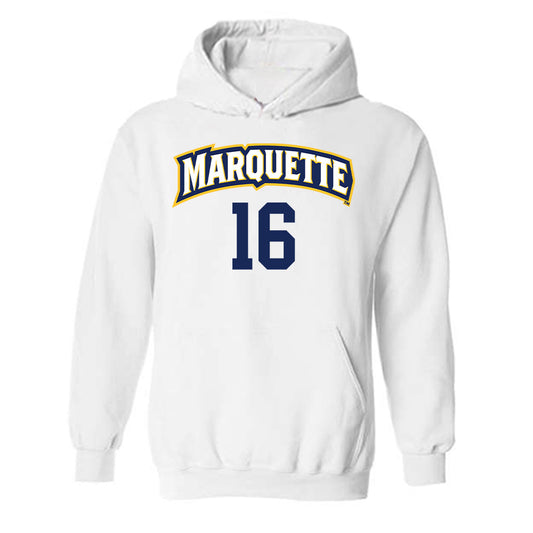 Marquette - NCAA Women's Volleyball : Ella Holmstrom - White Replica Shersey Hooded Sweatshirt