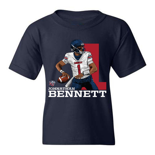 Liberty - NCAA Football : Johnathan Bennett - Navy Caricature Youth T-Shirt