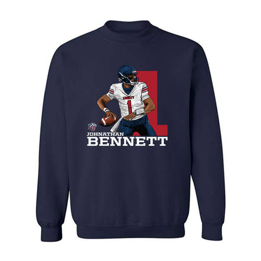 Liberty - NCAA Football : Johnathan Bennett - Navy Caricature Sweatshirt